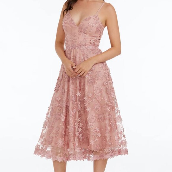 Dress the Population Tahani Floral Embroidered Fit & Flare Midi Dress - Blush/L - Picture 2 of 6